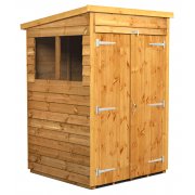 Power 4x4 Pent Garden Shed Overlap - Double Door